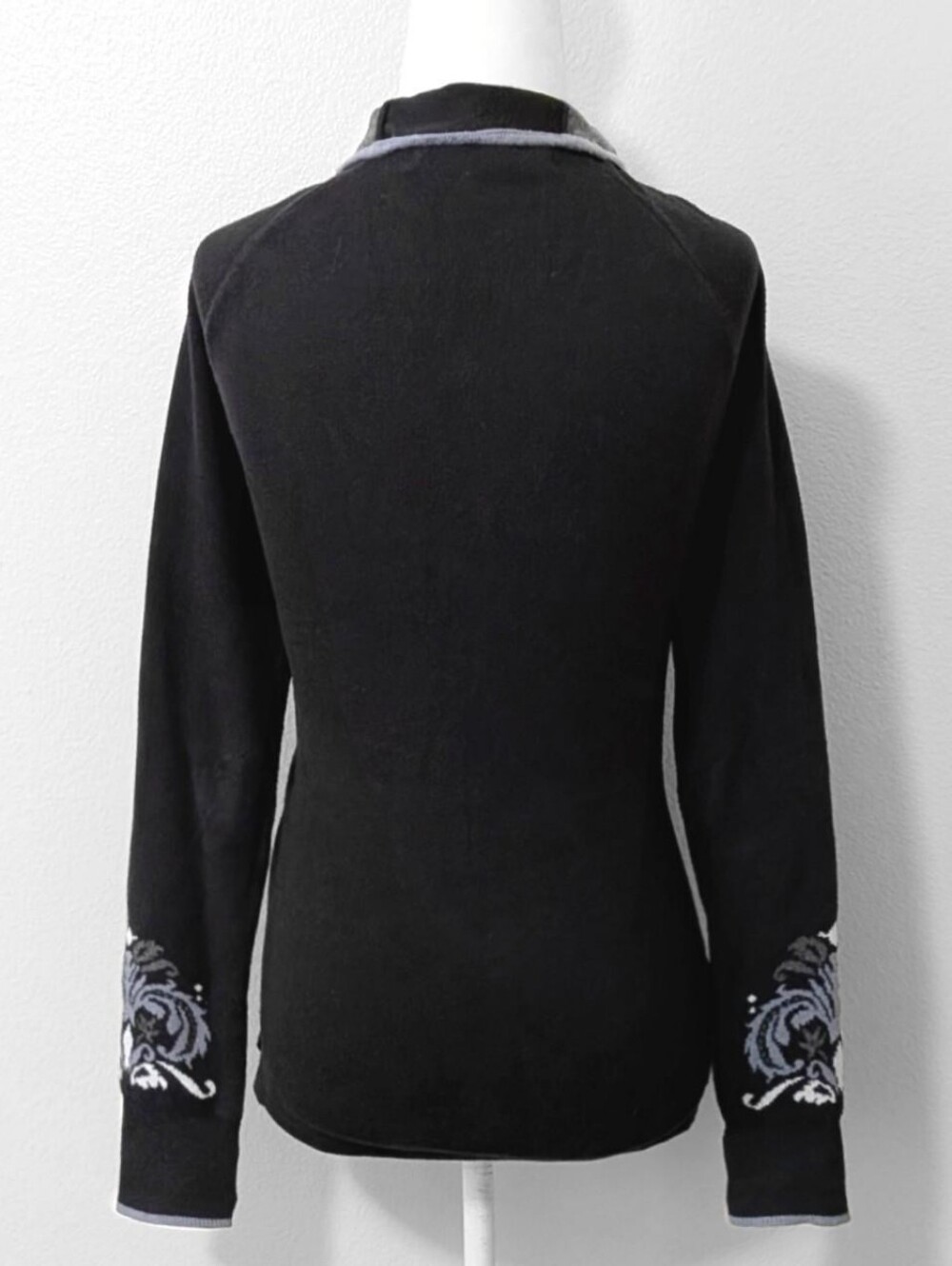 Athleta Black & Grey Floral Whimsigoth Quarter-Zip Knit Sweater | Size M - Picture 4 of 6